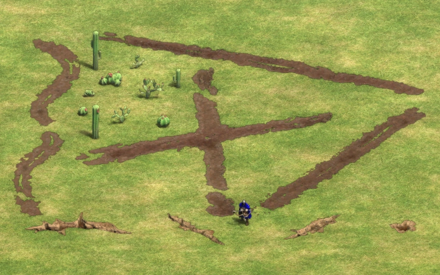 Age of Empires II Scenario Editor terrain paths, desert objects, and unit placement